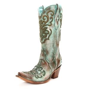 Corral Ladies Tan & Turquoise Cord Stitch Boots- C2990 size 9